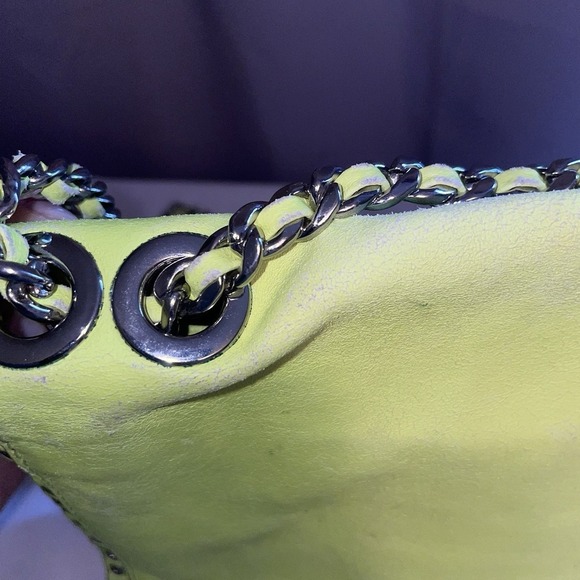 Rebecca Minkoff Bow Studded Shoulder Crossbody Bag Purse Neon Yellow Chain Strap - Picture 5 of 15
